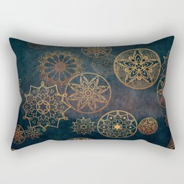 Golden Floral Mandalas on Dark Teal Grunge Background  Rectangular Pillow