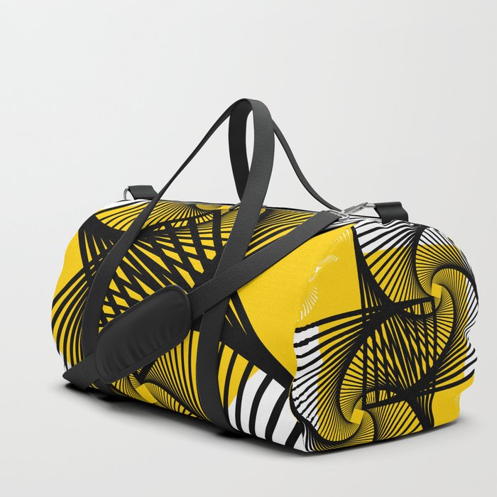 Abstract Square Spiral Black and Yellow Pattern Duffle Bag