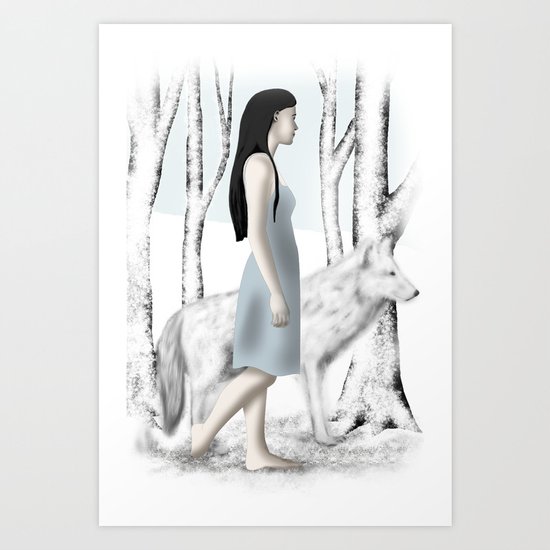 Girl with her Dog Art Print