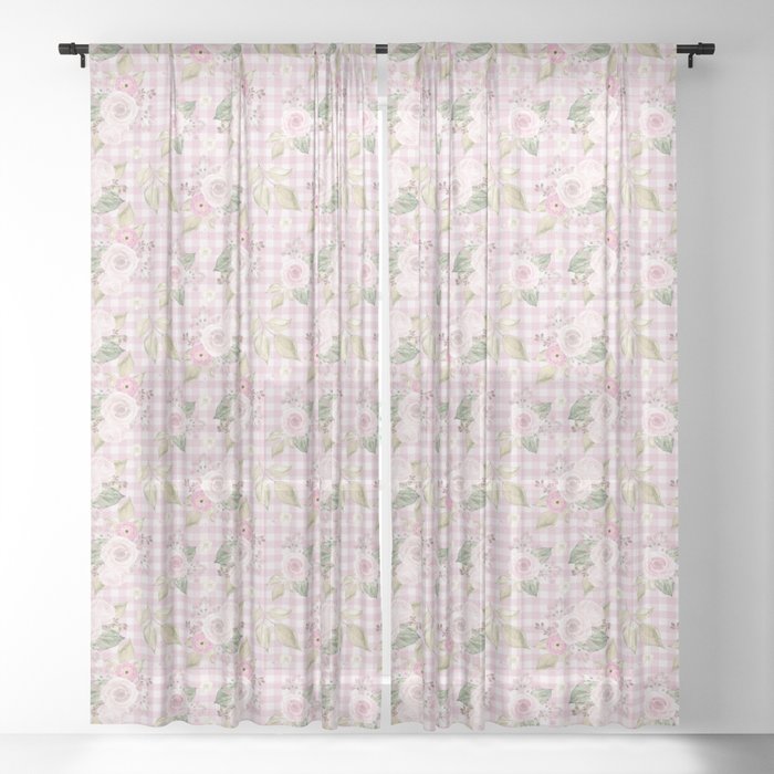 Cottagecore Dreamy Gingham Rose Sheer Curtain