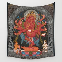Tibetan Buddhism Ganesh Red Twelve Armed Wall Tapestry
