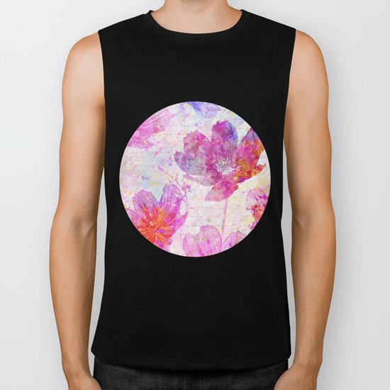 colorful Flowers mixed media art Biker Tank