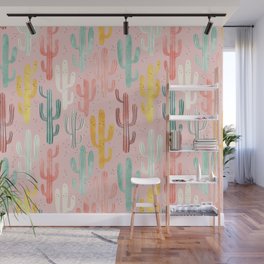 Long Multicolored Cacti Wall Mural