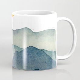 Mountain Range Silhouette – Blue & Yellow Coffee Mug | Mountainrange, Nationalpark, Fall, Winter, Nature, Spring, Painting, Sunshine, Summer, Curated 