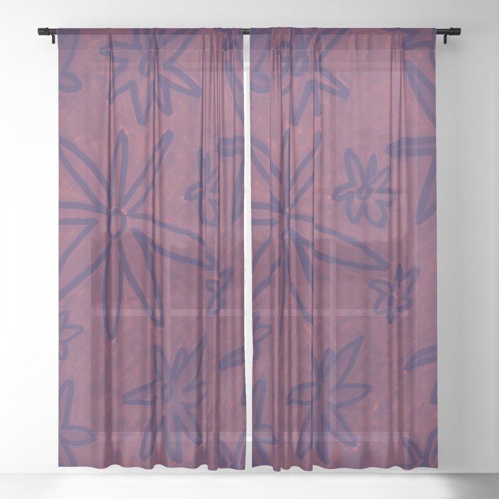 Abstract Flowers in Cherry Sheer Curtain