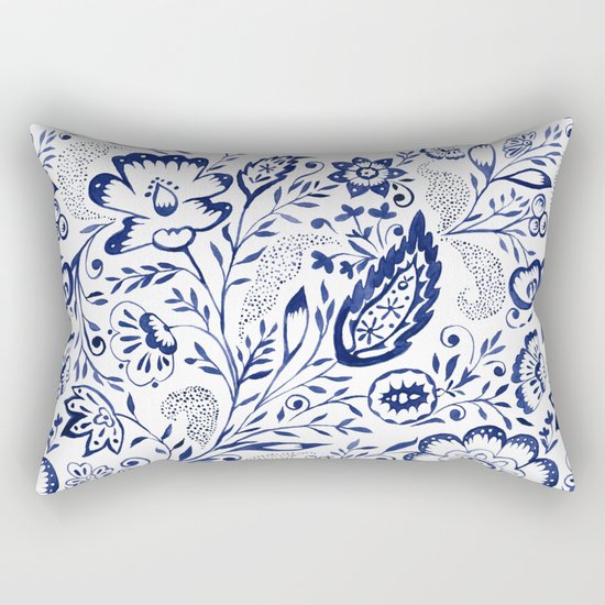 Folk Floral Indigo Rectangular Pillow