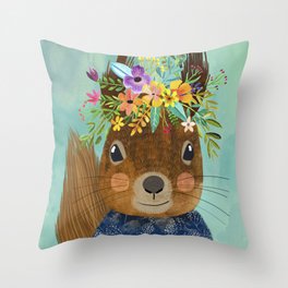 Squirrel with floral crown Throw Pillow