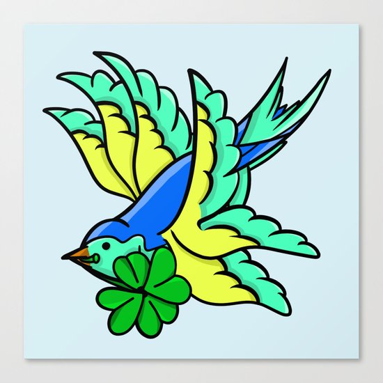 Swallow With Lucky Four Leaf Clover Canvas Print