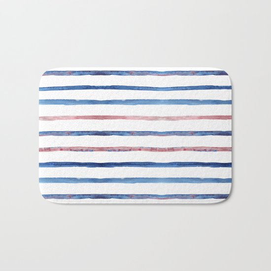Watercolor pink and blue stripes Bath Mat