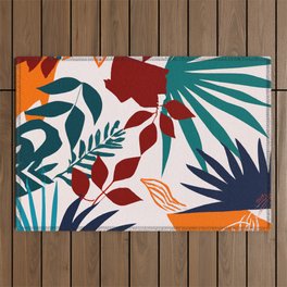 Abstract Cut Out Flowers and Tropical Leaves  Outdoor Rug