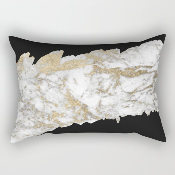 Stylish black white faux gold marble brushstrokes Rectangular Pillow