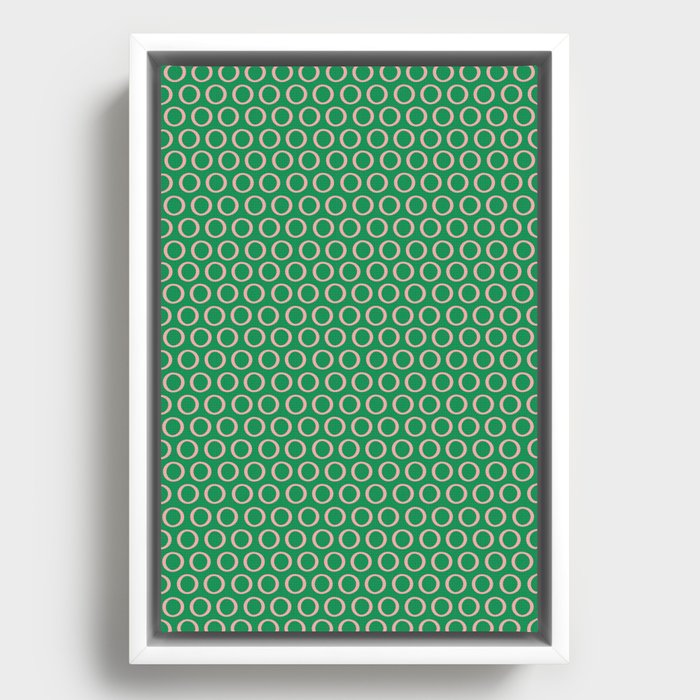 Inky Dots Minimalist Pattern in Green and Pink Framed Canvas