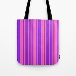 [ Thumbnail: Hot Pink and Purple Colored Striped/Lined Pattern Tote Bag ]