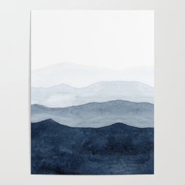 Indigo Abstract Watercolor Mountains Poster