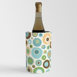 Mid Century Modern Circles // Brown, Green, Gold, Ocean Blue, Sky Blue, Turquoise, Ivory Wine Chiller