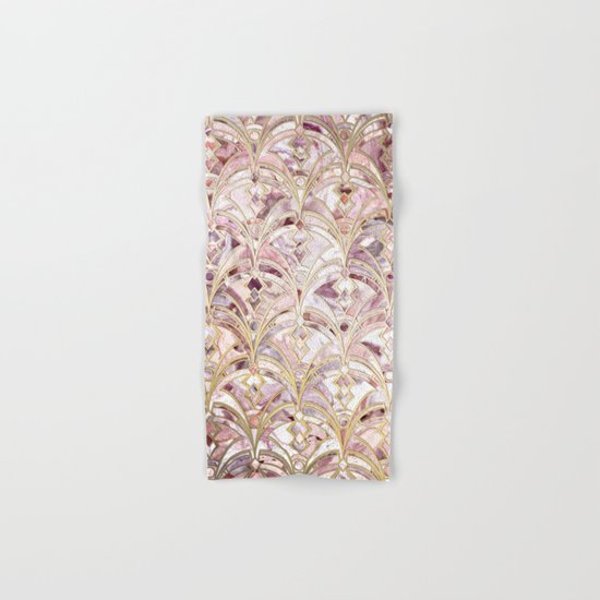 Dusty Rose and Coral Art Deco Marbling Pattern Hand & Bath Towel