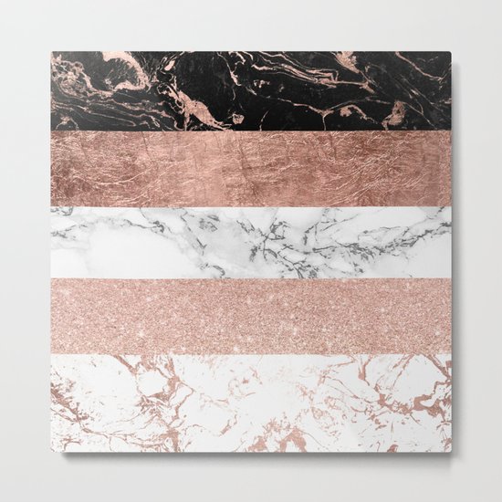 Modern chic color block rose gold marble stripes pattern Metal Print