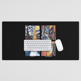 Artistic Cats: Aesthetic Bliss for Art History and Cat Lovers (white text version) Desk Mat