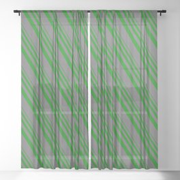 [ Thumbnail: Green & Dim Grey Colored Stripes/Lines Pattern Sheer Curtain ]
