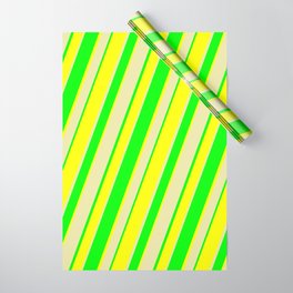[ Thumbnail: Lime, Yellow, and Pale Goldenrod Colored Striped Pattern Wrapping Paper ]