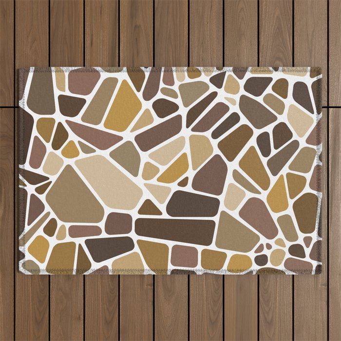 Brown Mosaic Tiles Pattern Outdoor Rug
