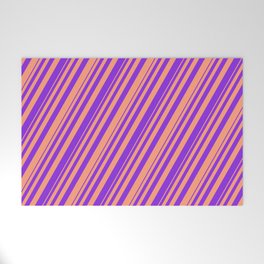 [ Thumbnail: Purple & Light Salmon Colored Striped/Lined Pattern Welcome Mat ]