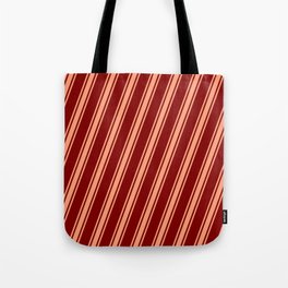 [ Thumbnail: Maroon and Light Salmon Colored Stripes Pattern Tote Bag ]