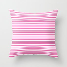 [ Thumbnail: Hot Pink and White Colored Lined/Striped Pattern Throw Pillow ]