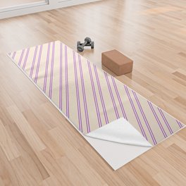 [ Thumbnail: Beige and Dark Orchid Colored Striped Pattern Yoga Towel ]
