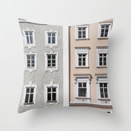 Gray and Beige European Buildings Throw Pillow