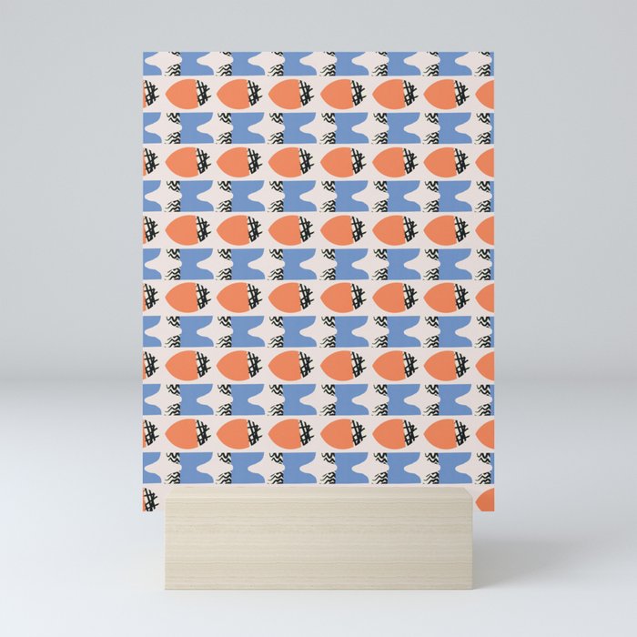 Organic Orange and blue repeat pattern Mini Art Print