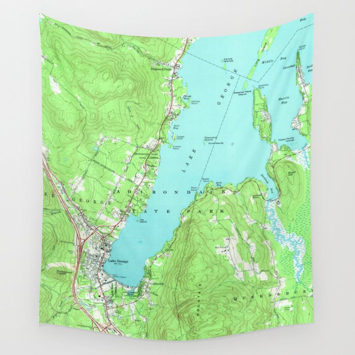 Lake George Ny Map Vintage Map Of Lake George New York (1966) Wall Tapestry By Bravuramedia |  Society6