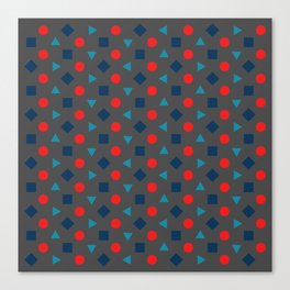 Rotating squares and triangle with circles pattern on a grey background Canvas Print