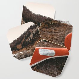 Rustic Autumn Canoe // Dusk Lit Gray Sky Pond Reflection in the Colorado Woodlands Coaster