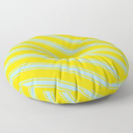 [ Thumbnail: Yellow & Light Blue Colored Lined/Striped Pattern Floor Pillow ]