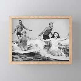 Vintage Tandem Couples Surfing Framed Mini Art Print
