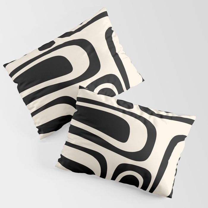 Palm Springs - Midcentury Modern Abstract Pattern in Black and Almond Cream  Pillow Sham