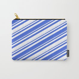 [ Thumbnail: Royal Blue and White Colored Stripes/Lines Pattern Carry-All Pouch ]