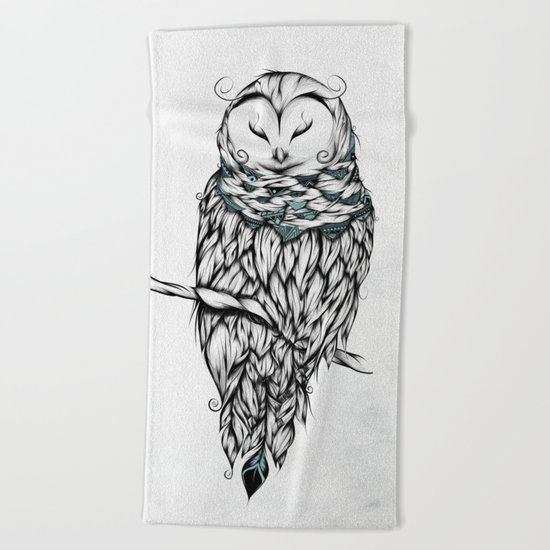 Poetic Snow Owl Beach Towel