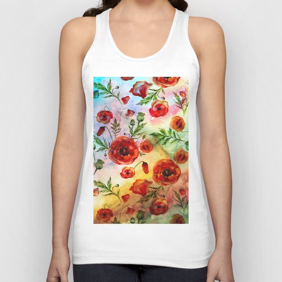 Poppy LOVE pattern- Poppies and Flowers on colorful watercolor background on #Society6 Unisex Tank Top