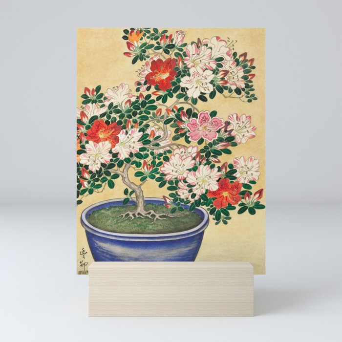 Ohara Koson - Blooming azalea in blue pot Mini Art Print
