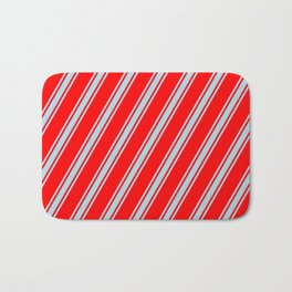 [ Thumbnail: Red and Light Blue Colored Lined Pattern Bath Mat ]