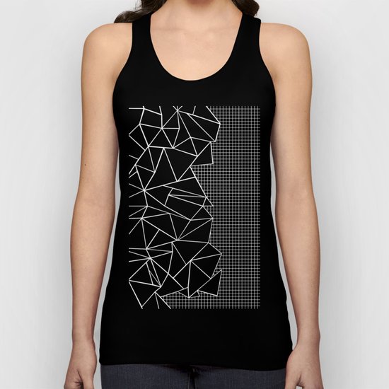 Abstract Grid Outline White on Black on Side Unisex Tank Top