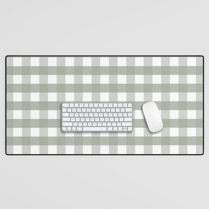 Jumbo Desert Sage Grey Green and White Gingham Check Desk Mat