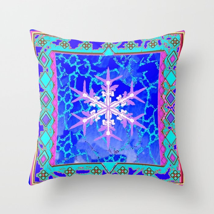 Blue Frozen Snowflake Abstract Art Throw Pillow