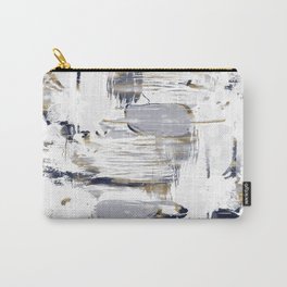 White Blue and Gold Brush Painting Carry-All Pouch