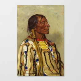 Chief Flat Iron Sioux native American Indian portrait painting by Joseph Henry Sharp  Canvas Print