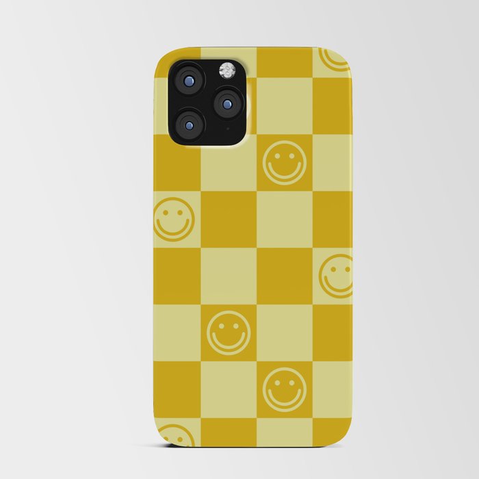 Cute Smiley Faces on Checkerboard \\ Sunshine Color Palette iPhone Card Case