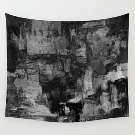 Crackled Gray - Black, white and gray, grey textured abstract Wall Tapestry