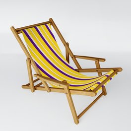 [ Thumbnail: Yellow, Beige, and Indigo Colored Lines/Stripes Pattern Sling Chair ]